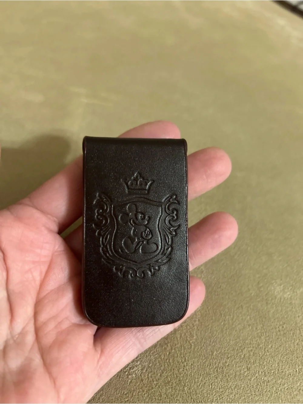 Disney Mickey Mouse Brown Leather Magnetic Money Clip EUC